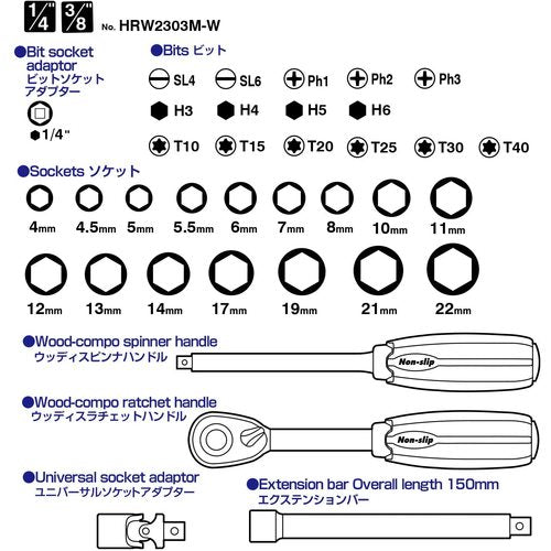 ベッセル ウッディスイベルソケットレンチセット HRW2004M-SW 1/4