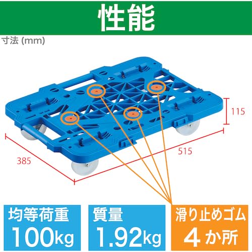 TRUSCO 樹脂製平台車 連結式ルートバン メッシュタイプ 515X385 ナイロン車輪 青