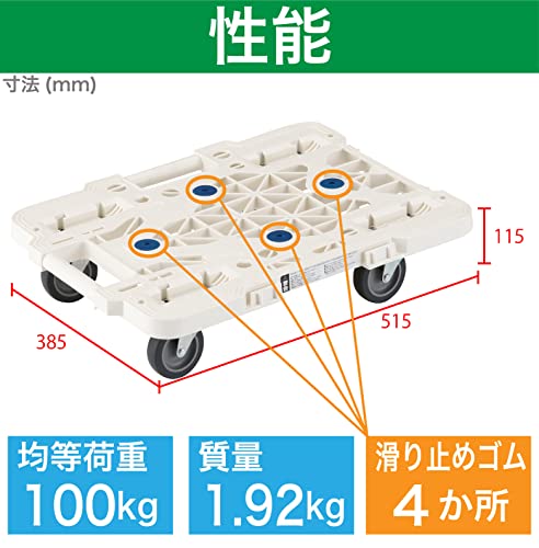 TRUSCO 樹脂製平台車 ルートバンメッシュタイプ 515X385 オール自在 白