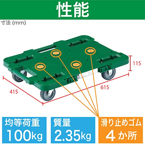 TRUSCO 樹脂製平台車 ルートバン 400X600 緑
