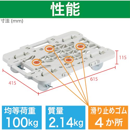 TRUSCO 樹脂製平台車 連結式ルートバン メッシュタイプ 615X415 ナイロン車輪 自在側ストッパー付 白