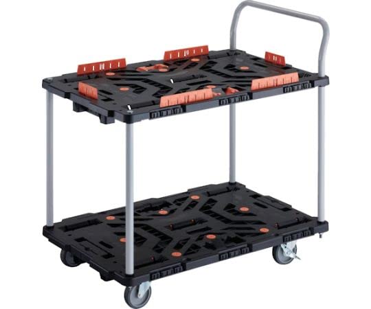 TRUSCO 連結式樹脂製2段台車 ビートル 900X600 自在5輪 内2輪ストッパー付 柵 とめたろう ハンドル付