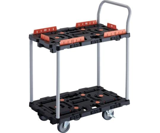 TRUSCO 連結式樹脂製2段台車 ビートル 700X450 自在5輪 内2輪ストッパー付 柵 ハンドル付