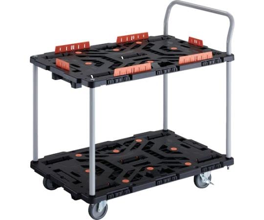 TRUSCO 連結式樹脂製2段台車 ビートル 900X600 自在5輪 内2輪ストッパー付 柵 ハンドル付