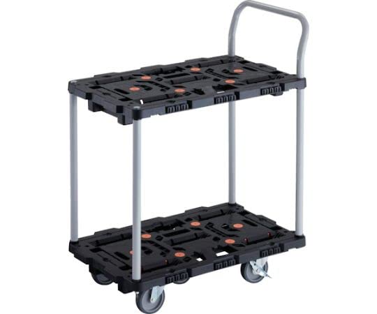 TRUSCO 連結式樹脂製2段台車 ビートル 700X450 自在5輪 内2輪ストッパー付 ハンドル付
