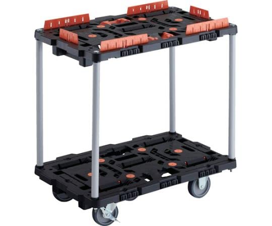 TRUSCO 連結式樹脂製2段台車 ビートル 700X450 自在3輪 内2輪ストッパー付 柵 とめたろう付 ハンドルなし