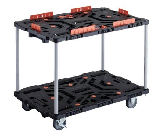 TRUSCO 連結式樹脂製2段台車 ビートル 900X600 自在3輪 内2輪ストッパー付 柵 とめたろう付 ハンドルなし