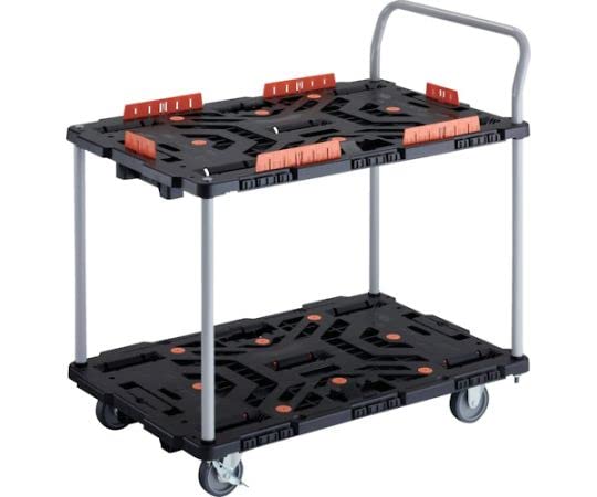 TRUSCO 連結式樹脂製2段台車 ビートル 900X600 自在3輪 内2輪ストッパー付 柵 ハンドル付