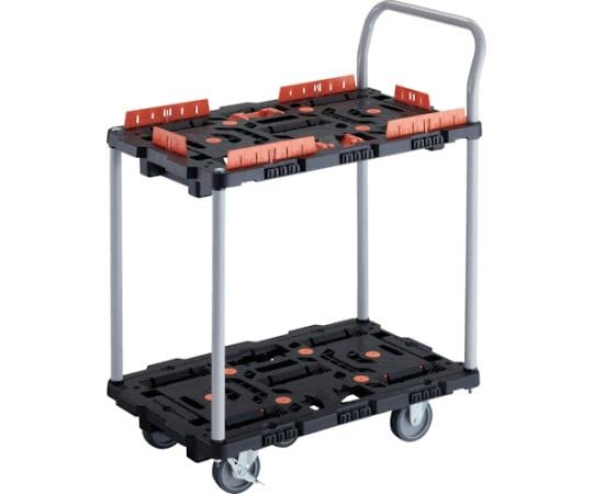 TRUSCO 連結式樹脂製2段台車 ビートル 700X450 自在3輪 内2輪ストッパー付 柵 とめたろう ハンドル付