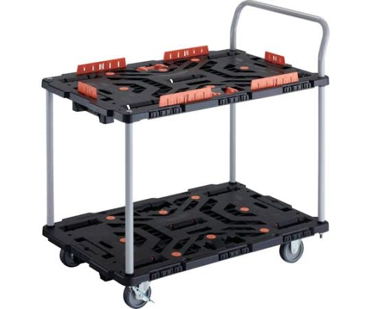 TRUSCO 連結式樹脂製2段台車 ビートル 900X600 自在3輪 内2輪ストッパー付 柵 とめたろう ハンドル付
