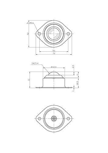 プレインベア ボールキャスター プレインベア ゴミ排出穴付 上向き用 スチール製 PV120H 許容荷重200kg