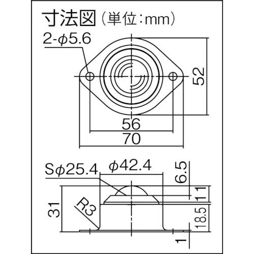 プレインベア ボールキャスター プレインベア ゴミ排出穴付 上向き用 スチール製 PV120H 許容荷重200kg