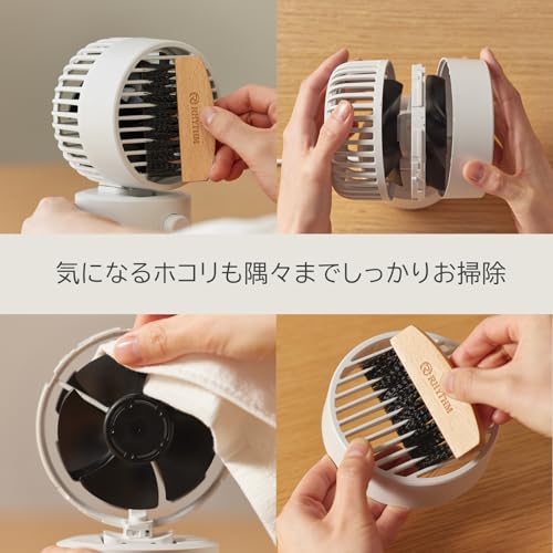 RHYTHM 卓上扇風機 静音 小型 USB給電式 自動首振り 強力 DCモーター 2重反転ファン デスクファン お手入れ簡単 Silky Wind Mini ライトグレー