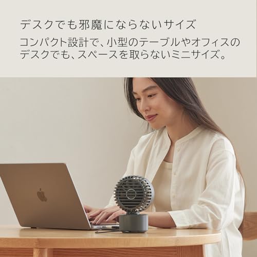 RHYTHM 卓上扇風機 静音 小型 USB給電式 自動首振り 強力 DCモーター 2重反転ファン デスクファン お手入れ簡単 Silky Wind Mini ダークグレー