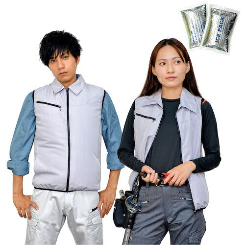 岡潮 冷感保冷剤付キ､空調ベスト+バッテリー付20203 シルバー L