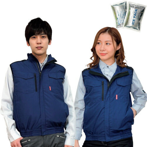 岡潮 冷感保冷剤付キ､空調ベスト+バッテリー付(ハーネス対応) ネイビー×ブラック 4L