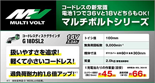 HiKOKI 18Vコードレスディスクグラインダ MV電池搭載品 100mm 本体のみ