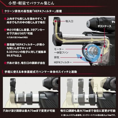 Panasonic 28.8V 充電ハンマードリル 集塵ありセット 赤