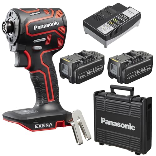 EXENA 充電インパクトドライバー 18V5.0Ah電池セット品 赤