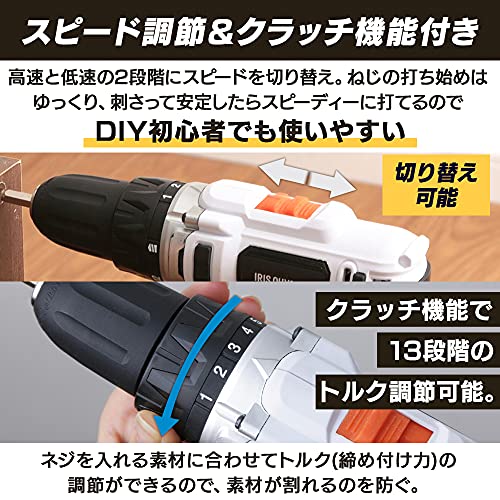 IRIS 517095 充電式ドライバドリル 18V JCD25 ホワイト