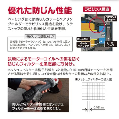 京セラ ディスクグラインダー 砥石径100mm （最大出力980W） 脱着コードなし 無負荷回転数9500min 低速