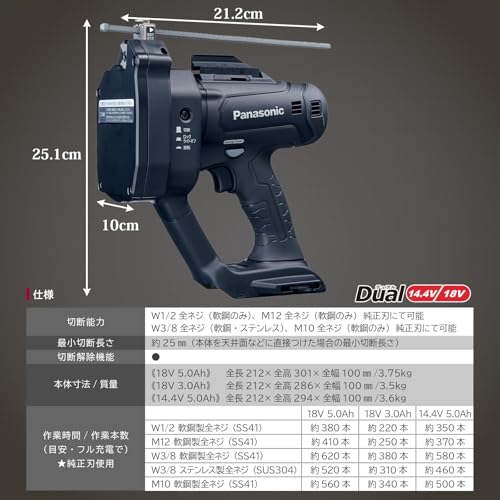 Panasonic デュアル 充電式全ネジカッター 18V3.0Ahセット品
