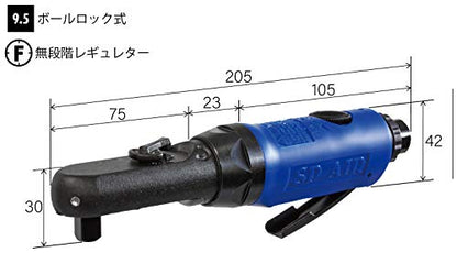 SP エアラチェットレンチ 9.5mm角 フラットヘッドミニラチェット