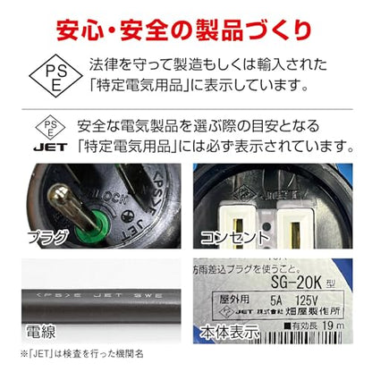 ハタヤ 防雨型サンデーレインボーリール 単相100Vアース付 20m