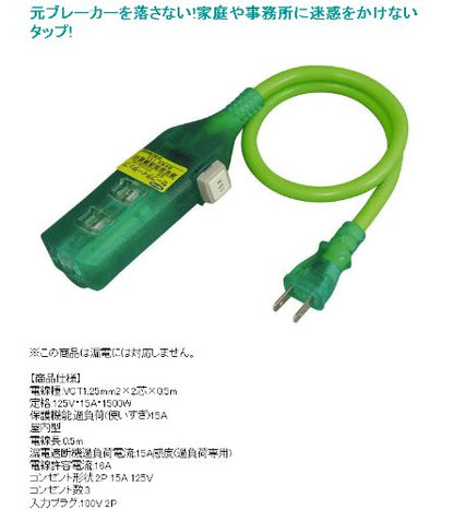 NICHIDO セーフティータップ 過負荷保護専用（15A） 0.5m