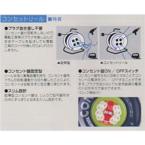 ハタヤ コンセント盤固定型コードリール 単相100Vアース付 30m