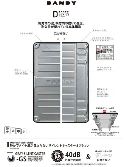 ダンディ スチール台車 ダンディDシリーズ タイプDH 固定ハンドル式 サイレントキャスター仕様 W800×D500