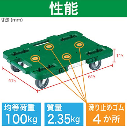 TRUSCO 樹脂製平台車 ルートバン 400X600 緑