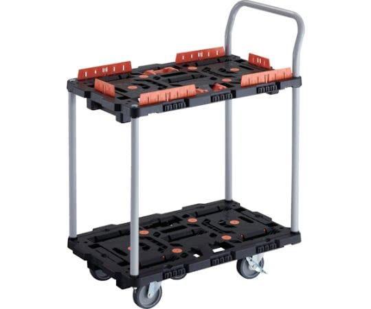 TRUSCO 連結式樹脂製2段台車 ビートル 700X450 自在5輪 内2輪ストッパー付 柵 とめたろう ハンドル付