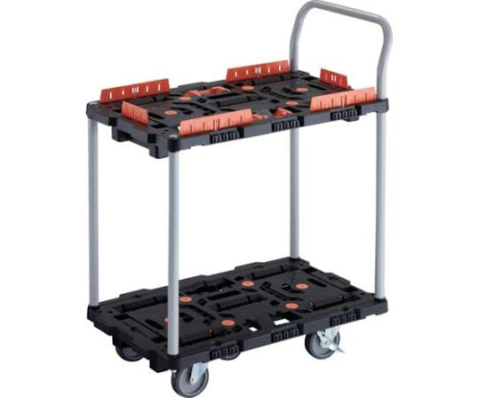 TRUSCO 連結式樹脂製2段台車 ビートル 700X450 自在5輪 内2輪ストッパー付 柵 とめたろう ハンドル付