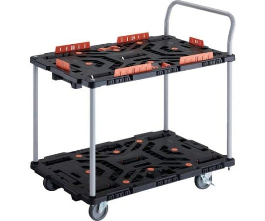 TRUSCO 連結式樹脂製2段台車 ビートル 900X600 自在5輪 内2輪ストッパー付 柵 とめたろう ハンドル付
