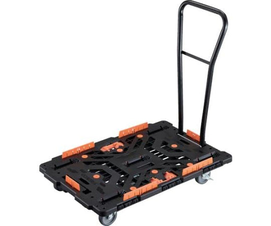 TRUSCO 連結式樹脂製平台車 ビートル 900X600 自在5輪 内2輪ストッパー付 脱着式ハンドル付 柵 とめたろう付