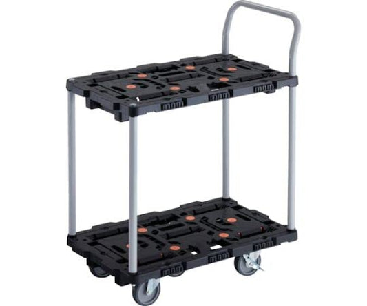 TRUSCO 連結式樹脂製2段台車 ビートル 700X450 自在5輪 内2輪ストッパー付 ハンドル付