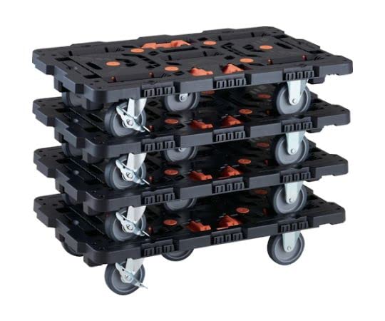 TRUSCO まとめ買い 連結式樹脂製平台車 ビートル 700X450 自在3輪 内2輪ストッパー付 とめたろう付 4台セット