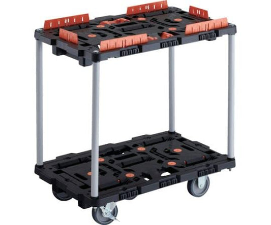 TRUSCO 連結式樹脂製2段台車 ビートル 700X450 自在3輪 内2輪ストッパー付 柵 とめたろう付 ハンドルなし