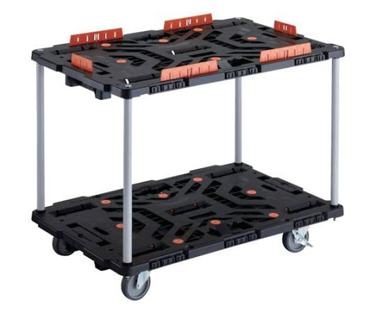 TRUSCO 連結式樹脂製2段台車 ビートル 900X600 自在5輪 内2輪ストッパー付 柵付 ハンドルなし