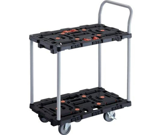 TRUSCO 連結式樹脂製2段台車 ビートル 700X450 自在5輪 内2輪ストッパー付 とめたろう ハンドル付