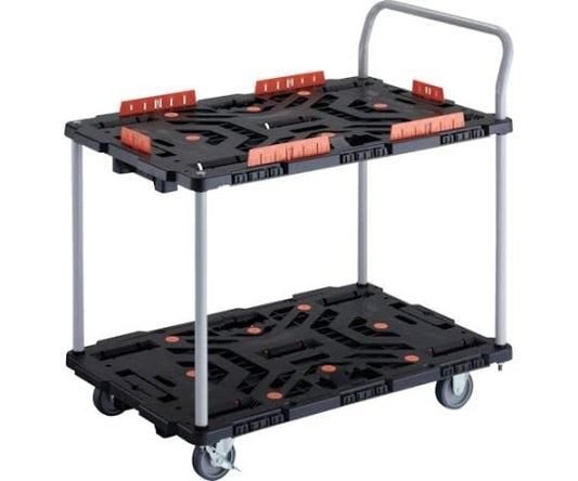TRUSCO 連結式樹脂製2段台車 ビートル 900X600 自在3輪 内2輪ストッパー付 柵 ハンドル付