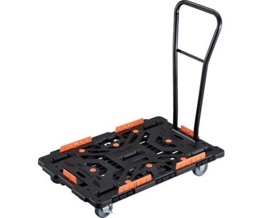 TRUSCO 連結式樹脂製平台車 ビートル 900X600 自在3輪 内2輪ストッパー付 脱着式ハンドル付 柵付