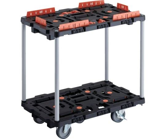 TRUSCO 連結式樹脂製2段台車 ビートル 700X450 自在5輪 内2輪ストッパー付 柵 とめたろう付 ハンドルなし