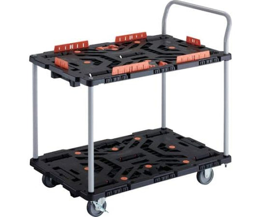 TRUSCO 連結式樹脂製2段台車 ビートル 900X600 自在3輪 内2輪ストッパー付 柵 とめたろう ハンドル付