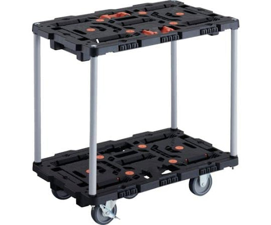 TRUSCO 連結式樹脂製2段台車 ビートル 700X450 自在3輪 内2輪ストッパー付 とめたろう付 ハンドルなし