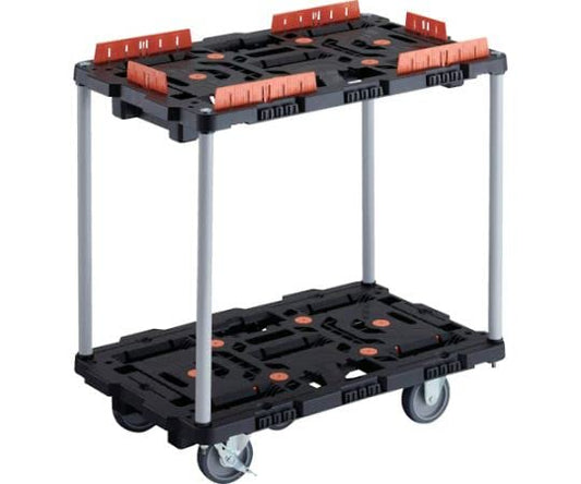 TRUSCO 連結式樹脂製2段台車 ビートル 700X450 自在3輪 内2輪ストッパー付 柵付 ハンドルなし