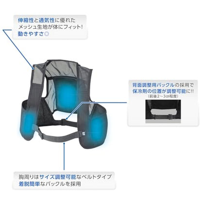 緑十字 熱中症予防対策用品 ピタッと冷却ベスト 予備保冷剤付き ブラック フリーサイズ