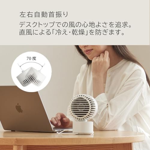 RHYTHM 卓上扇風機 静音 小型 USB給電式 自動首振り 強力 DCモーター 2重反転ファン デスクファン お手入れ簡単 Silky Wind Mini ライトグレー